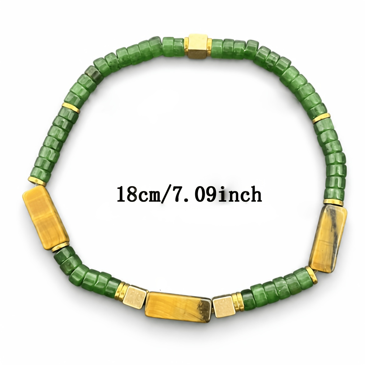 Natural Tiger's Eye & Green Tube Stone Stretch Bracelet